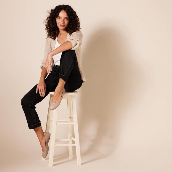 Womens Beige Closed Rounded Toe Slip On Low Wedge Heel Belice Ballet Flat Shoes - Picture 2 of 6